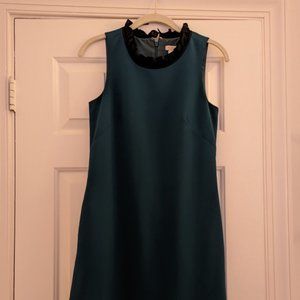 J Crew Green Dress with Black Ruffle Detail Size 0